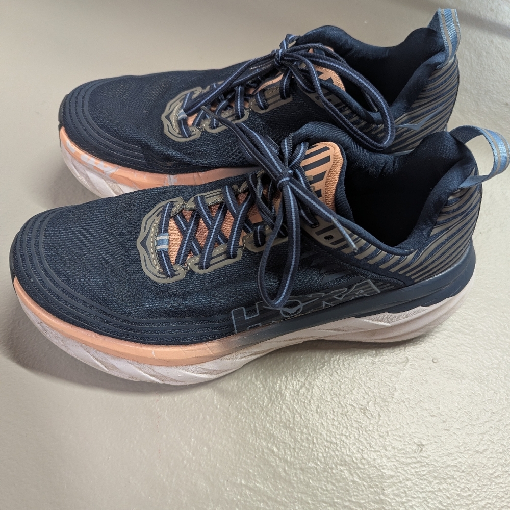 Hoka Navy and Peach Running Shoes